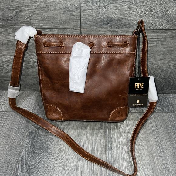 Frye Leather Melissa Drawstring Bucket Bag Cognac color B000498 - Picture 3 of 7